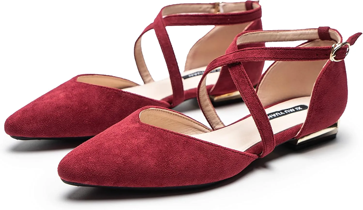 Hee grand Women's Closed Pointed Toe Flats Ankle Strap Comfortable Low Heel Suede Dress Shoes Office Work Shoes Pumps