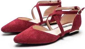 Hee grand Women's Closed Pointed Toe Flats Ankle Strap Comfortable Low Heel Suede Dress Shoes Office Work Shoes Pumps