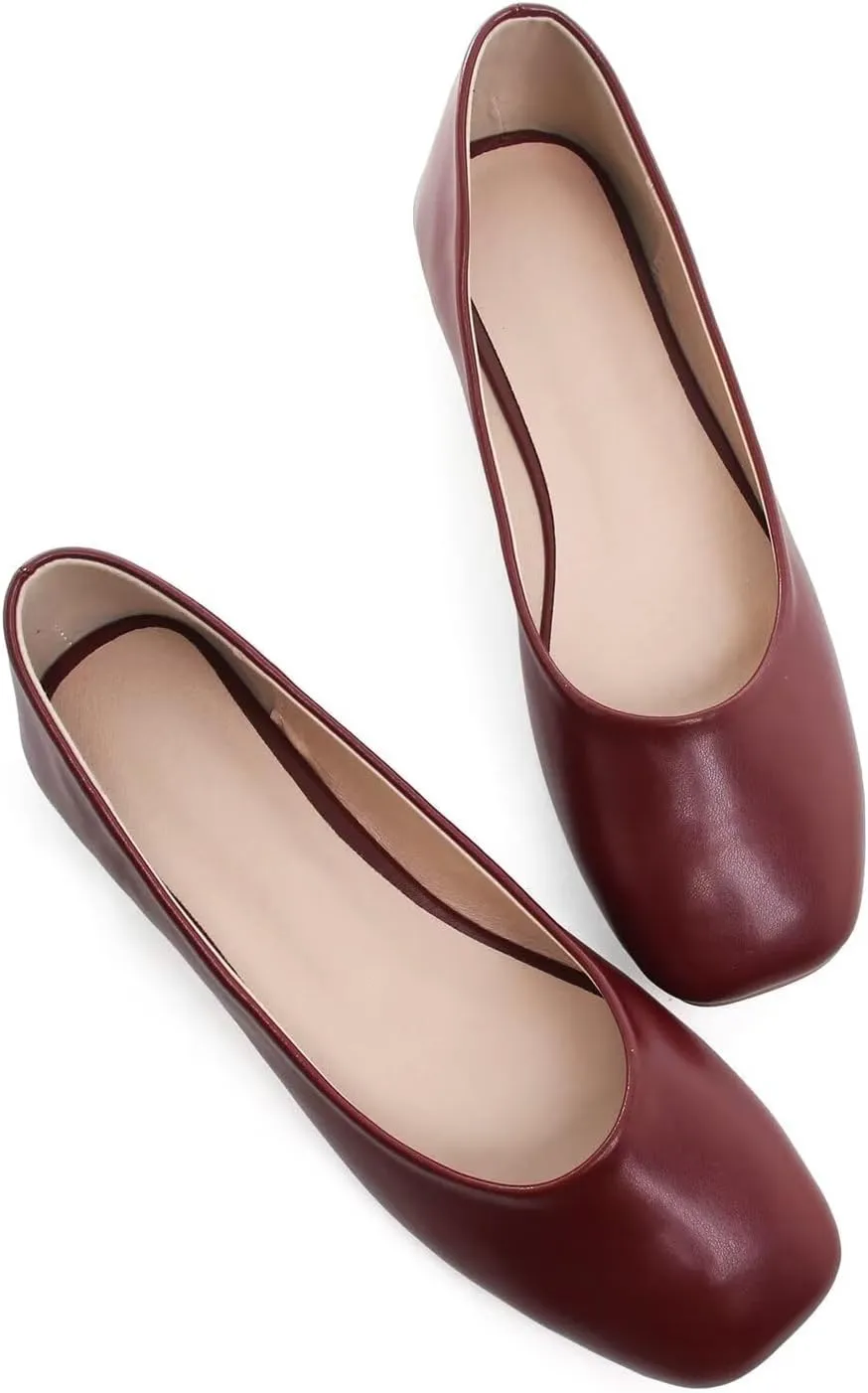Hee grand Women's Flats Square Toe Ballet Shoes Casual Flats Satin Dress Shoes Comfort Slip-On Loafers