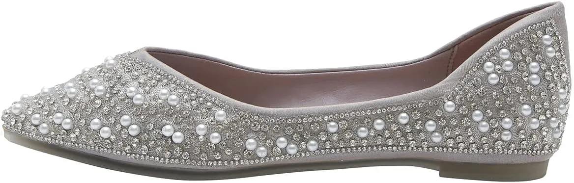 Hee grand Women's Slip On Pointed Toe Ballet Flats Rhinestone Sequins Fashion Flat Shoes for Work Wedding Dress Shoes