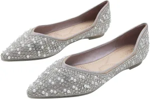 Hee grand Women's Slip On Pointed Toe Ballet Flats Rhinestone Sequins Fashion Flat Shoes for Work Wedding Dress Shoes