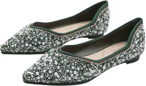 Hee grand Women's Slip On Pointed Toe Ballet Flats Rhinestone Sequins Fashion Flat Shoes for Work Wedding Dress Shoes