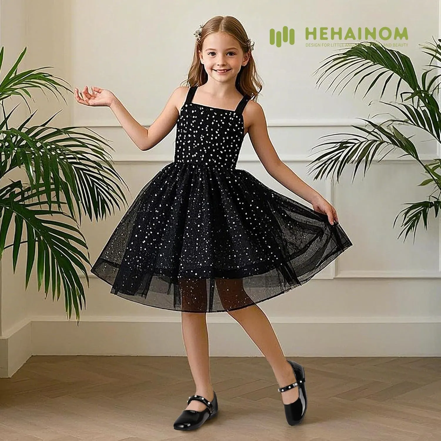 Hehainom Girls Dress Shoes Flower Girl Ballet Flats for Little Big Kids Todder Wedding Party Peals Shoes