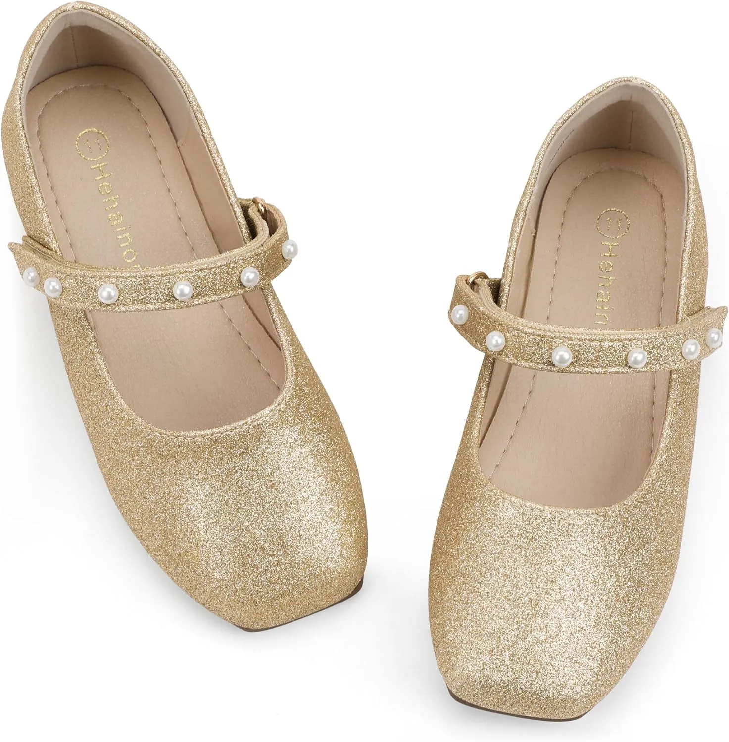 Hehainom Girls Dress Shoes Flower Girl Ballet Flats for Little Big Kids Todder Wedding Party Peals Shoes
