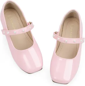Hehainom Girls Dress Shoes Flower Girl Ballet Flats for Little Big Kids Todder Wedding Party Peals Shoes