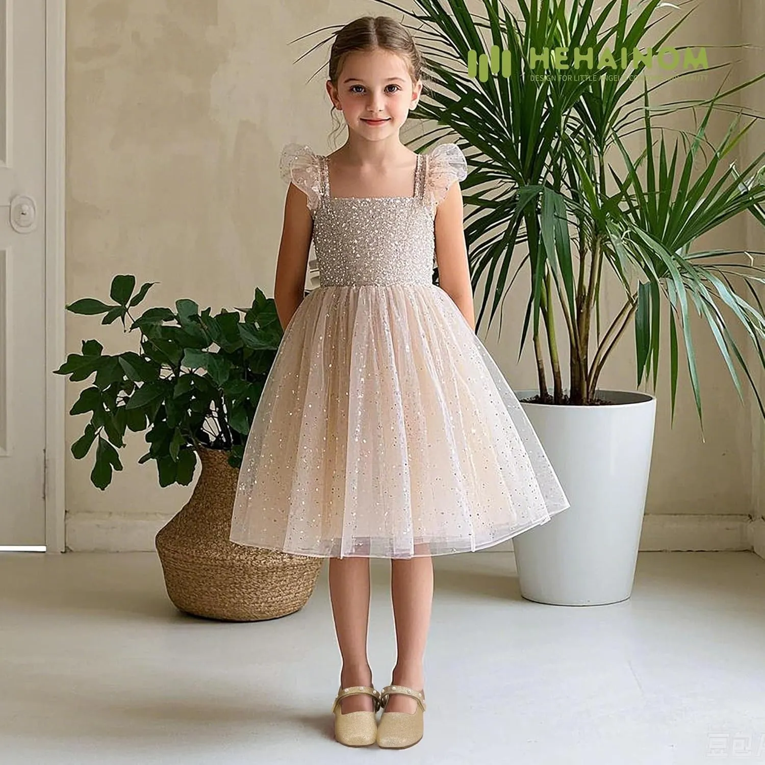 Hehainom Girls Dress Shoes Flower Girl Ballet Flats for Little Big Kids Todder Wedding Party Peals Shoes