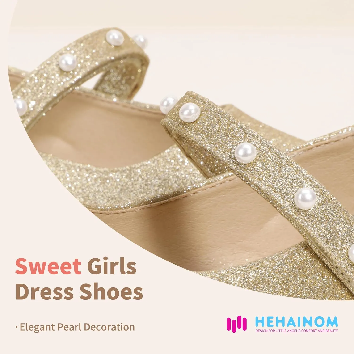 Hehainom Girls Dress Shoes Flower Girl Ballet Flats for Little Big Kids Todder Wedding Party Peals Shoes