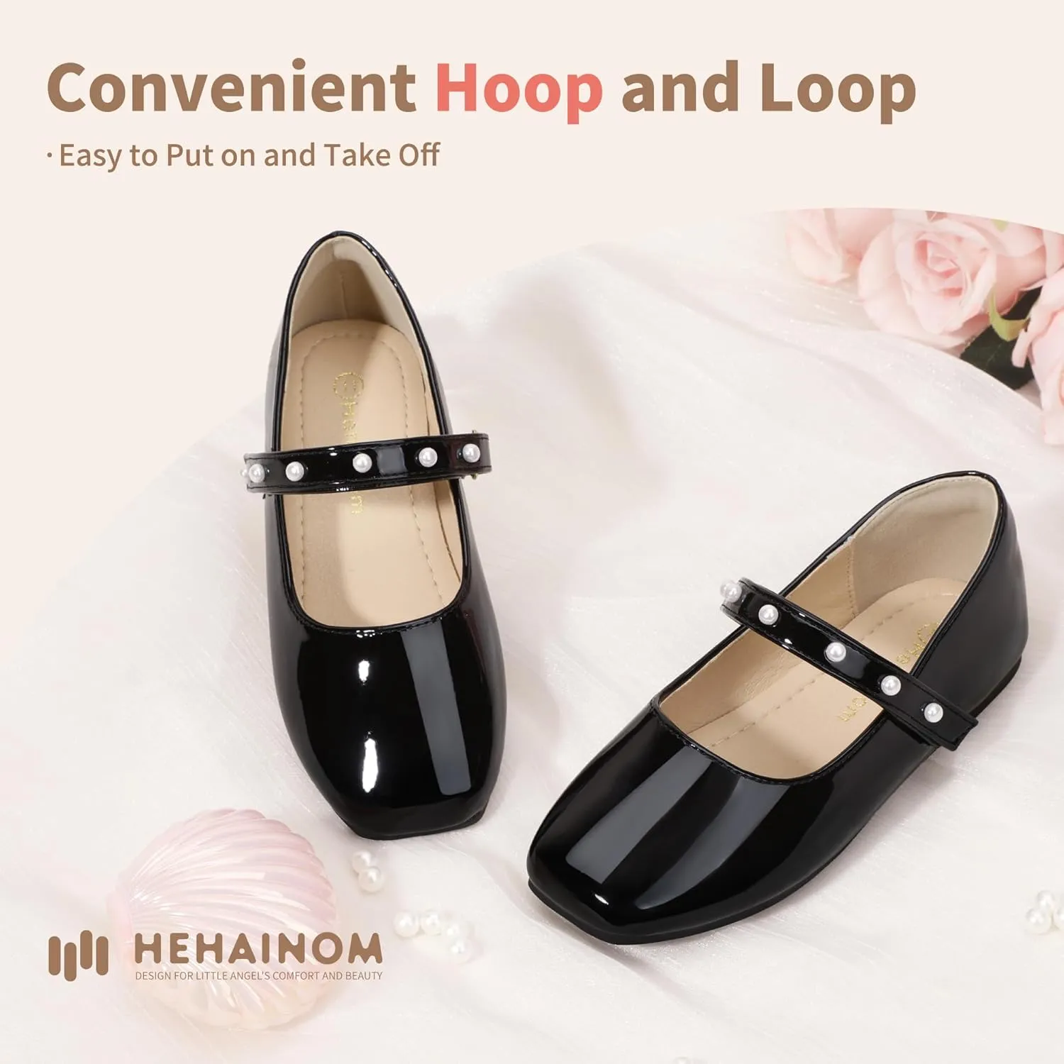 Hehainom Girls Dress Shoes Flower Girl Ballet Flats for Little Big Kids Todder Wedding Party Peals Shoes
