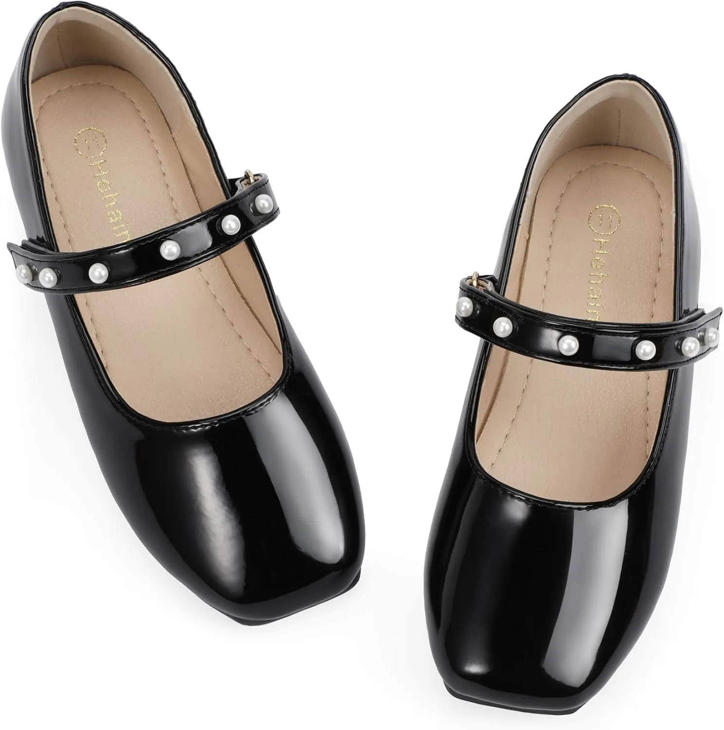 Hehainom Girls Dress Shoes Flower Girl Ballet Flats for Little Big Kids Todder Wedding Party Peals Shoes