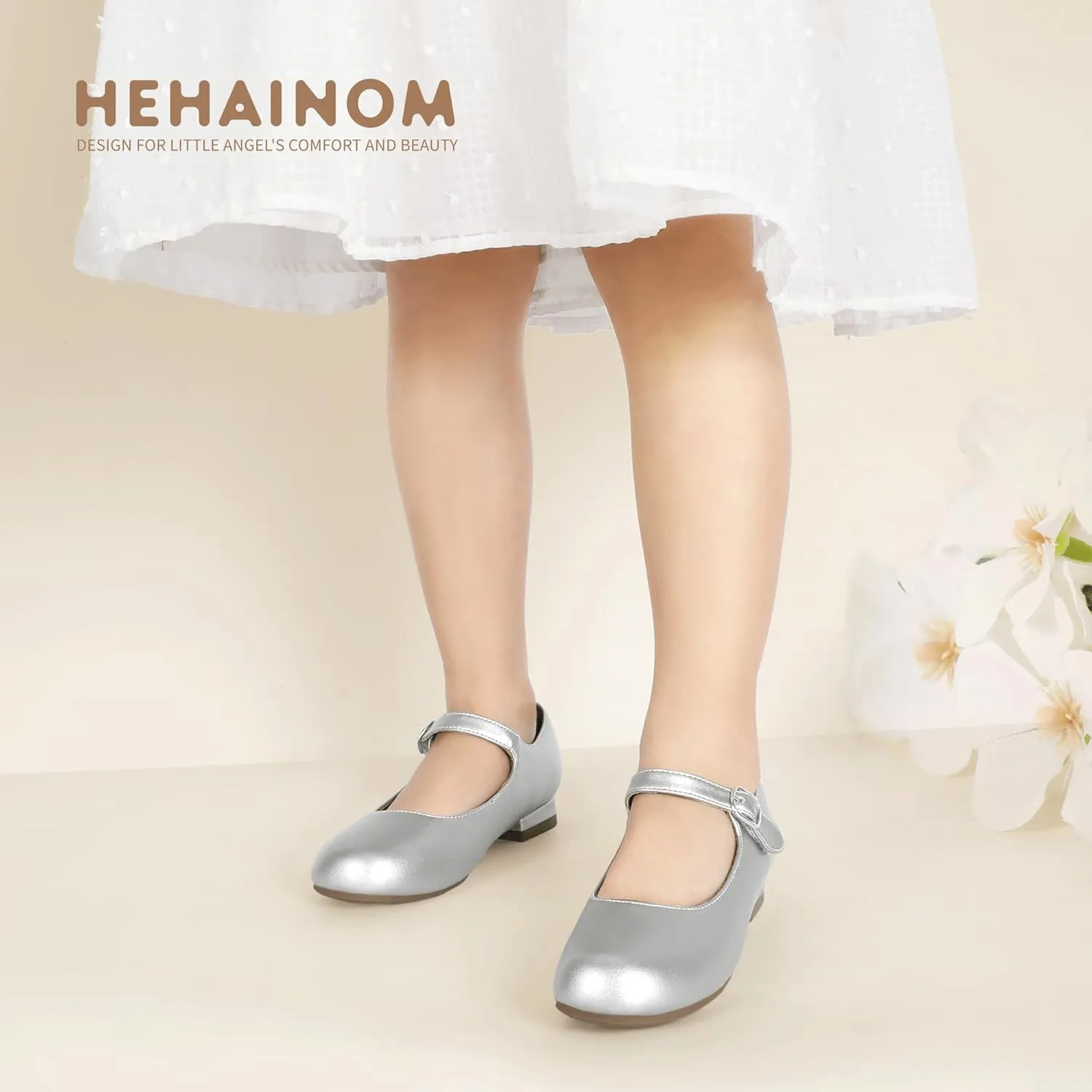 Hehainom Girls Dress Shoes Mary Jane Ballet Flats Little Big Kids Flower Girl Low Heels School Wedding Party Shoes