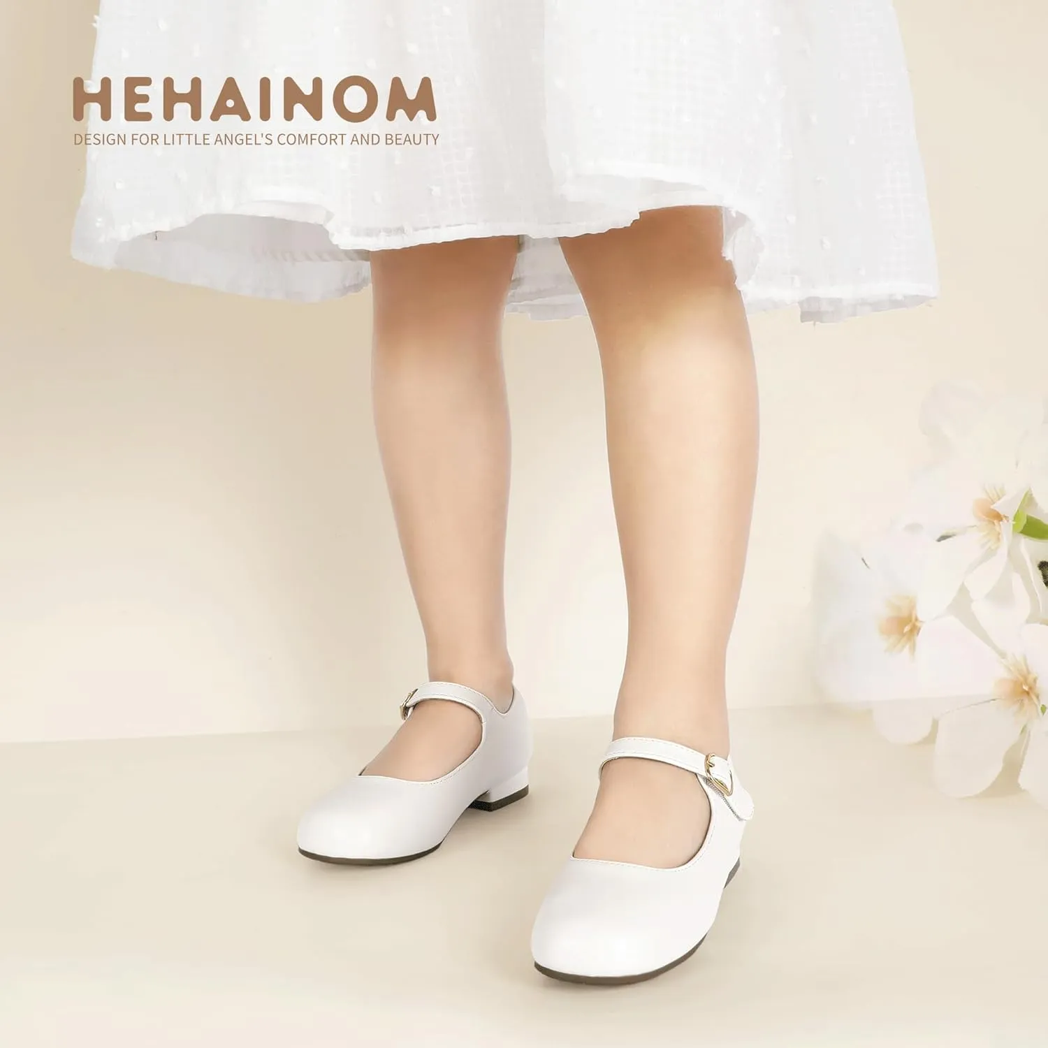 Hehainom Girls Dress Shoes Mary Jane Ballet Flats Little Big Kids Flower Girl Low Heels School Wedding Party Shoes