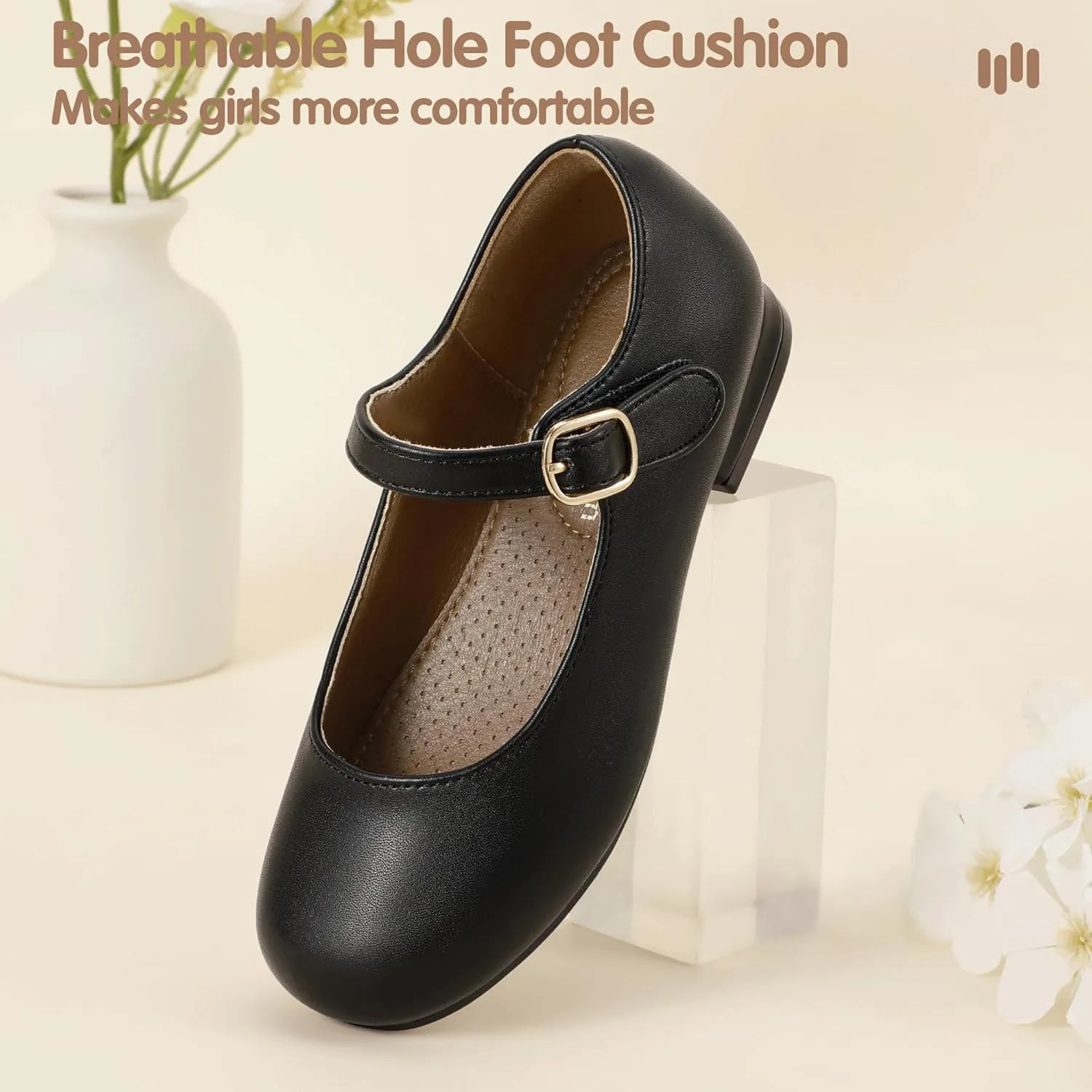 Hehainom Girls Dress Shoes Mary Jane Ballet Flats Little Big Kids Flower Girl Low Heels School Wedding Party Shoes
