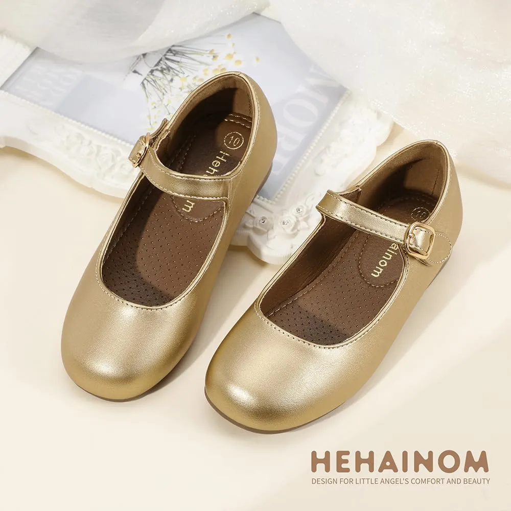 Hehainom Girls Dress Shoes Mary Jane Ballet Flats Little Big Kids Flower Girl Low Heels School Wedding Party Shoes