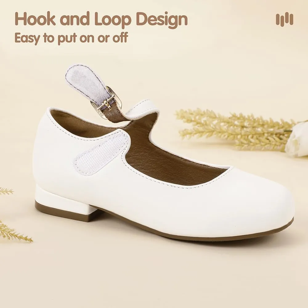 Hehainom Girls Dress Shoes Mary Jane Ballet Flats Little Big Kids Flower Girl Low Heels School Wedding Party Shoes