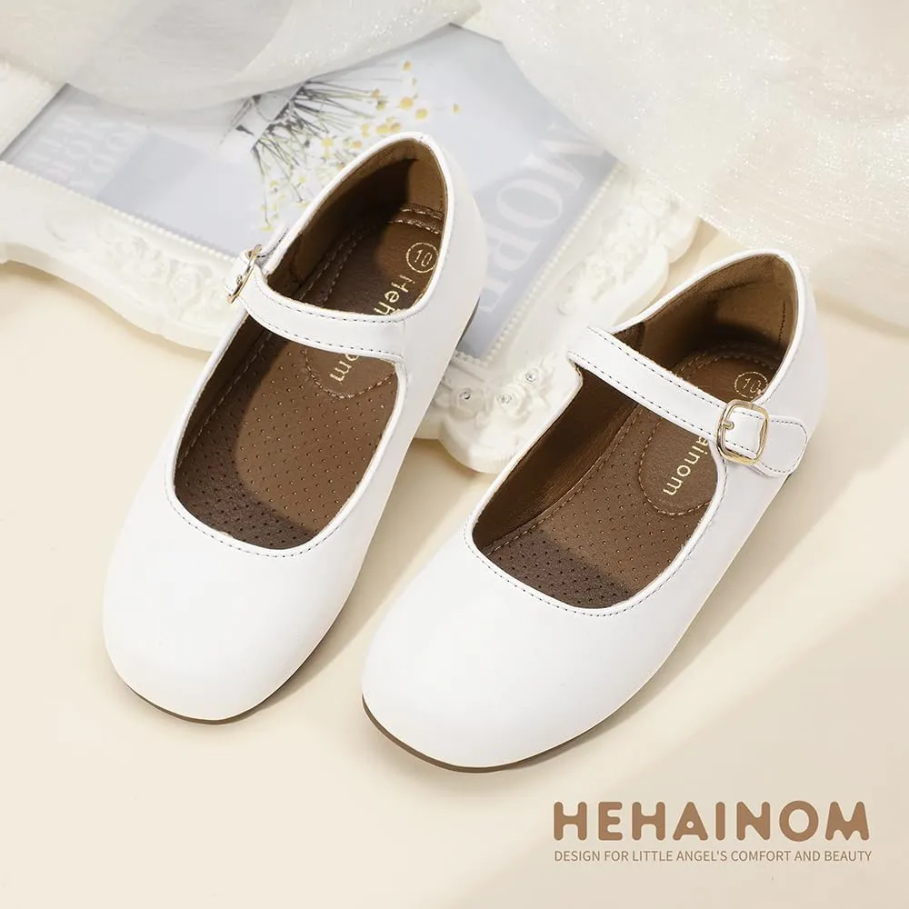 Hehainom Girls Dress Shoes Mary Jane Ballet Flats Little Big Kids Flower Girl Low Heels School Wedding Party Shoes