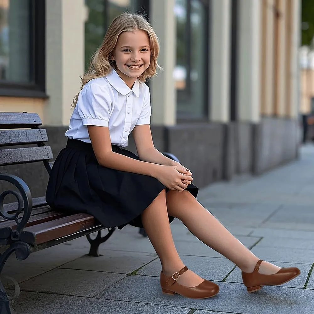 Hehainom Girls Dress Shoes Mary Jane Ballet Flats Little Big Kids Flower Girl Low Heels School Wedding Party Shoes