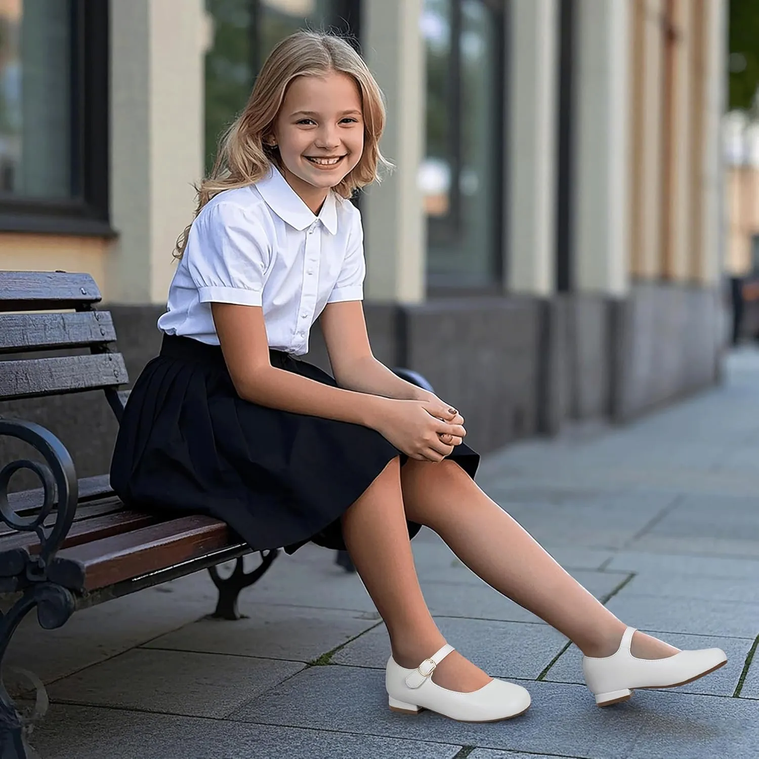 Hehainom Girls Dress Shoes Mary Jane Ballet Flats Little Big Kids Flower Girl Low Heels School Wedding Party Shoes