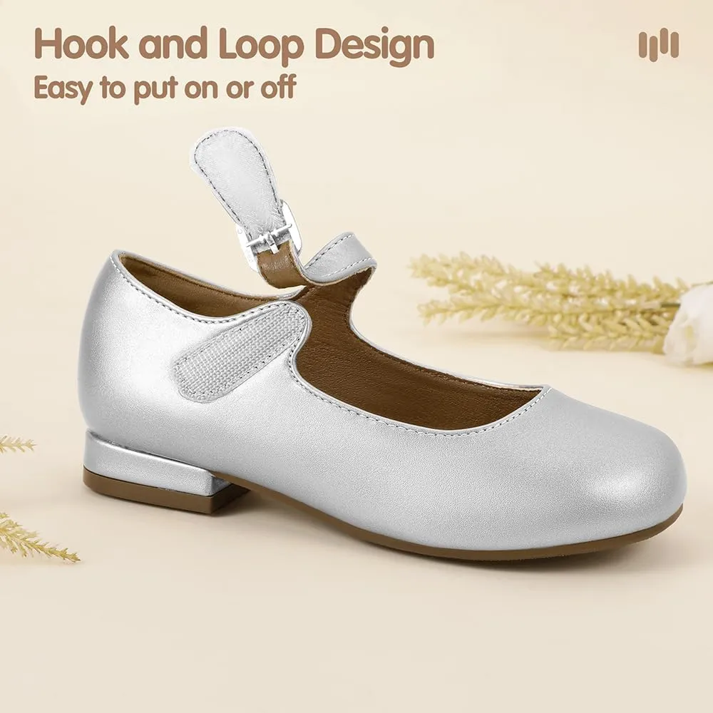 Hehainom Girls Dress Shoes Mary Jane Ballet Flats Little Big Kids Flower Girl Low Heels School Wedding Party Shoes