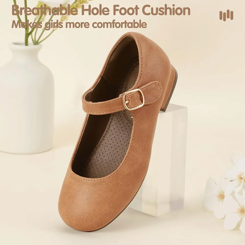 Hehainom Girls Dress Shoes Mary Jane Ballet Flats Little Big Kids Flower Girl Low Heels School Wedding Party Shoes