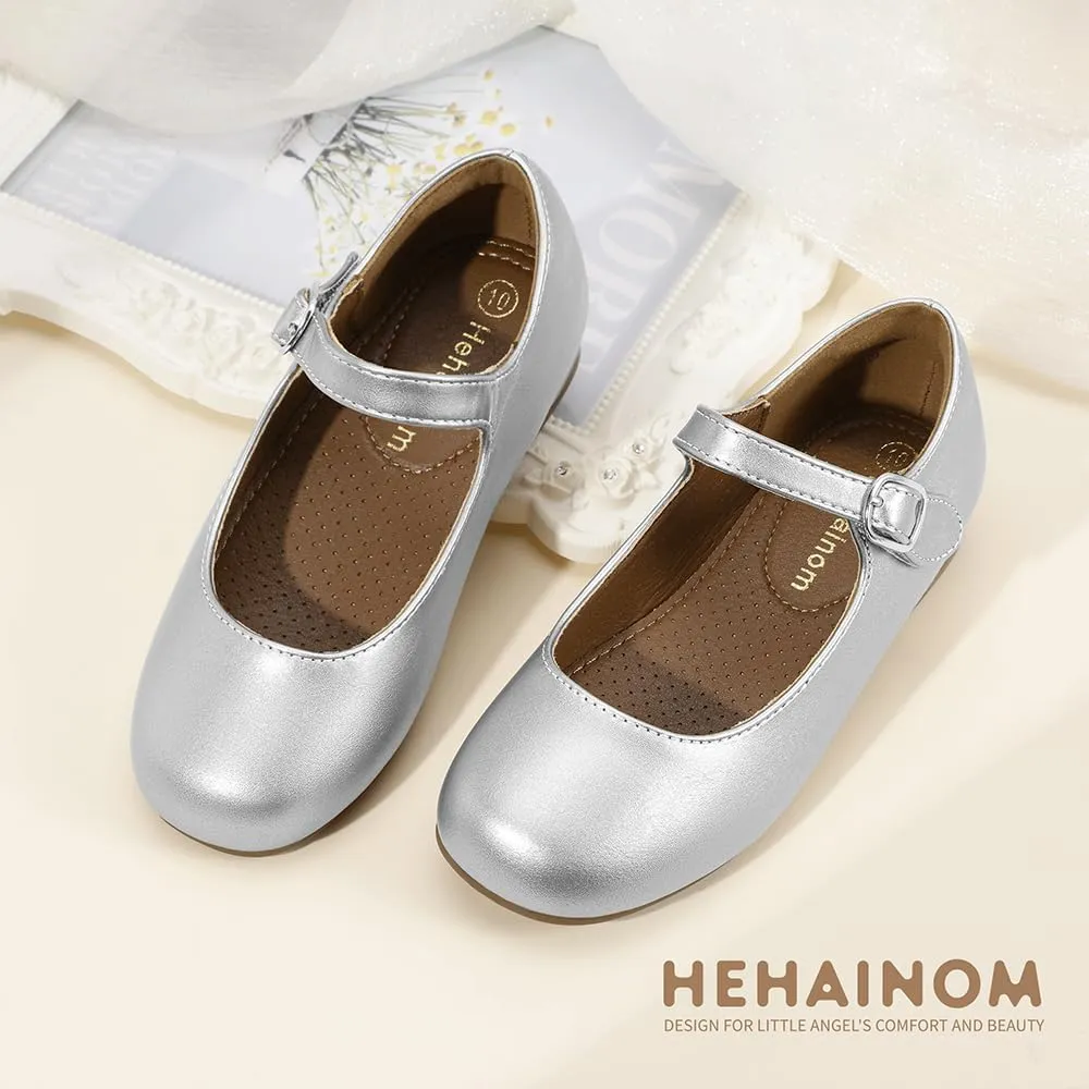 Hehainom Girls Dress Shoes Mary Jane Ballet Flats Little Big Kids Flower Girl Low Heels School Wedding Party Shoes