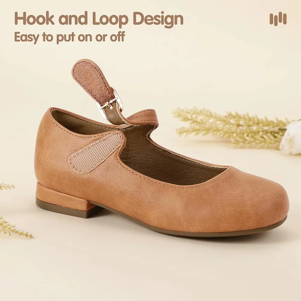 Hehainom Girls Dress Shoes Mary Jane Ballet Flats Little Big Kids Flower Girl Low Heels School Wedding Party Shoes