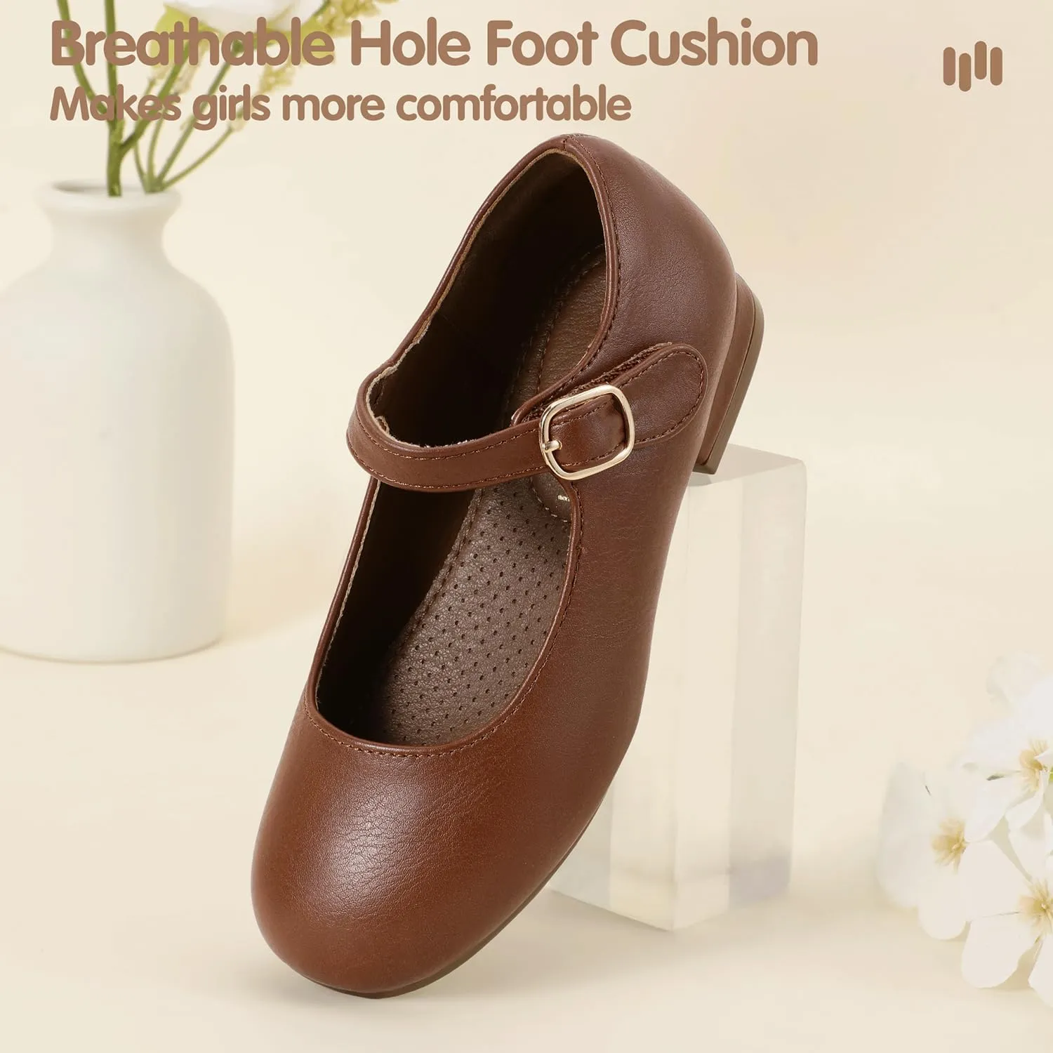 Hehainom Girls Dress Shoes Mary Jane Ballet Flats Little Big Kids Flower Girl Low Heels School Wedding Party Shoes