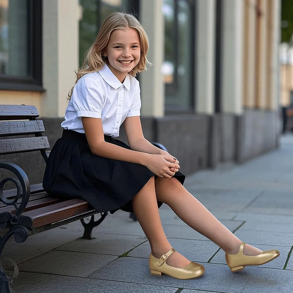 Hehainom Girls Dress Shoes Mary Jane Ballet Flats Little Big Kids Flower Girl Low Heels School Wedding Party Shoes
