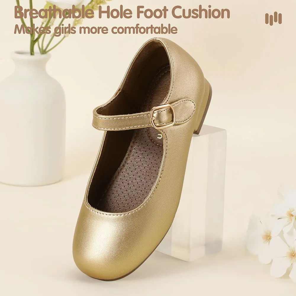 Hehainom Girls Dress Shoes Mary Jane Ballet Flats Little Big Kids Flower Girl Low Heels School Wedding Party Shoes