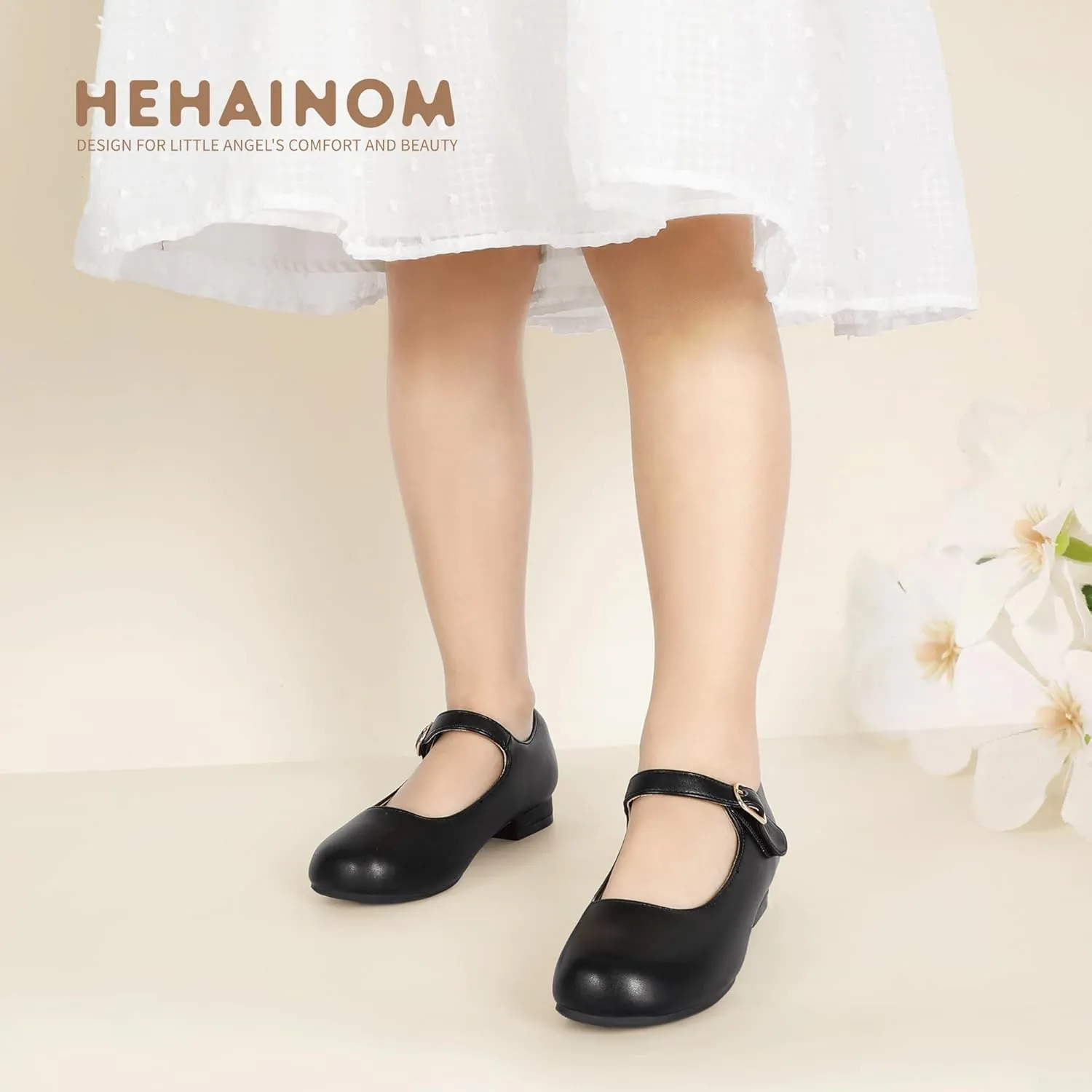 Hehainom Girls Dress Shoes Mary Jane Ballet Flats Little Big Kids Flower Girl Low Heels School Wedding Party Shoes