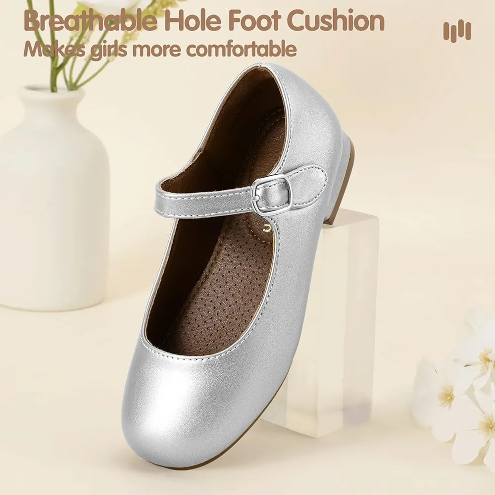Hehainom Girls Dress Shoes Mary Jane Ballet Flats Little Big Kids Flower Girl Low Heels School Wedding Party Shoes