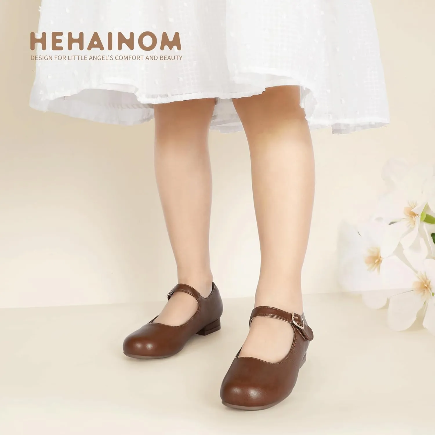 Hehainom Girls Dress Shoes Mary Jane Ballet Flats Little Big Kids Flower Girl Low Heels School Wedding Party Shoes