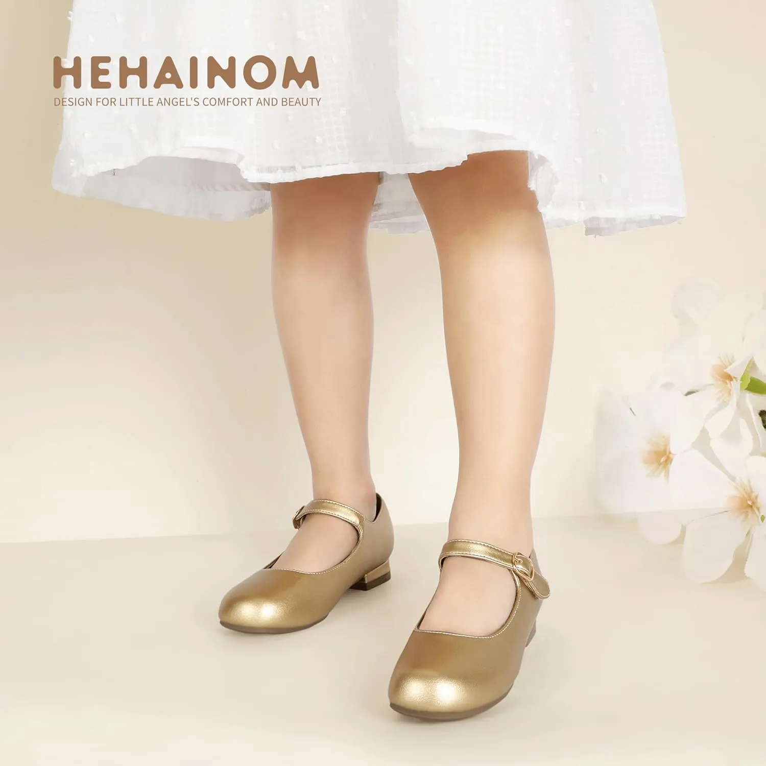 Hehainom Girls Dress Shoes Mary Jane Ballet Flats Little Big Kids Flower Girl Low Heels School Wedding Party Shoes