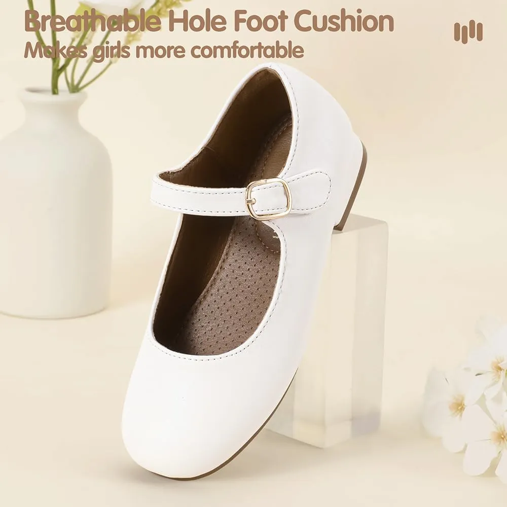 Hehainom Girls Dress Shoes Mary Jane Ballet Flats Little Big Kids Flower Girl Low Heels School Wedding Party Shoes