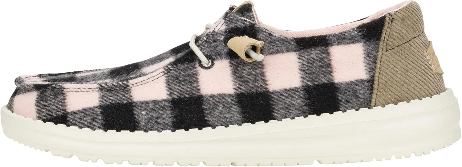Hey Dude Wendy Buffalo Plaid Pale Pink/Black Size 6, Women’s Shoes, Women’s Slip-on Loafers, Comfortable & Light-Weight