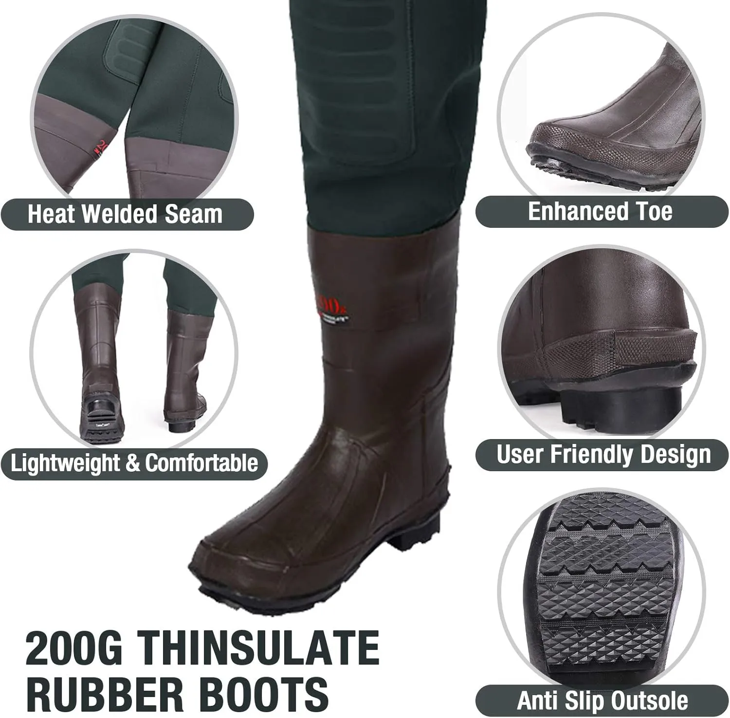 HISEA Neoprene Fishing Chest Waders for Men with Boots Cleated Bootfoot Waterproof Mens Womens Wader Fishing & Hunting Wader