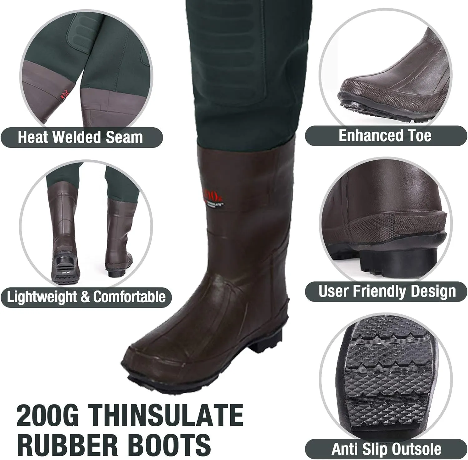 HISEA Neoprene Fishing Chest Waders for Men with Boots Cleated Bootfoot Waterproof Mens Womens Wader Fishing & Hunting Wader