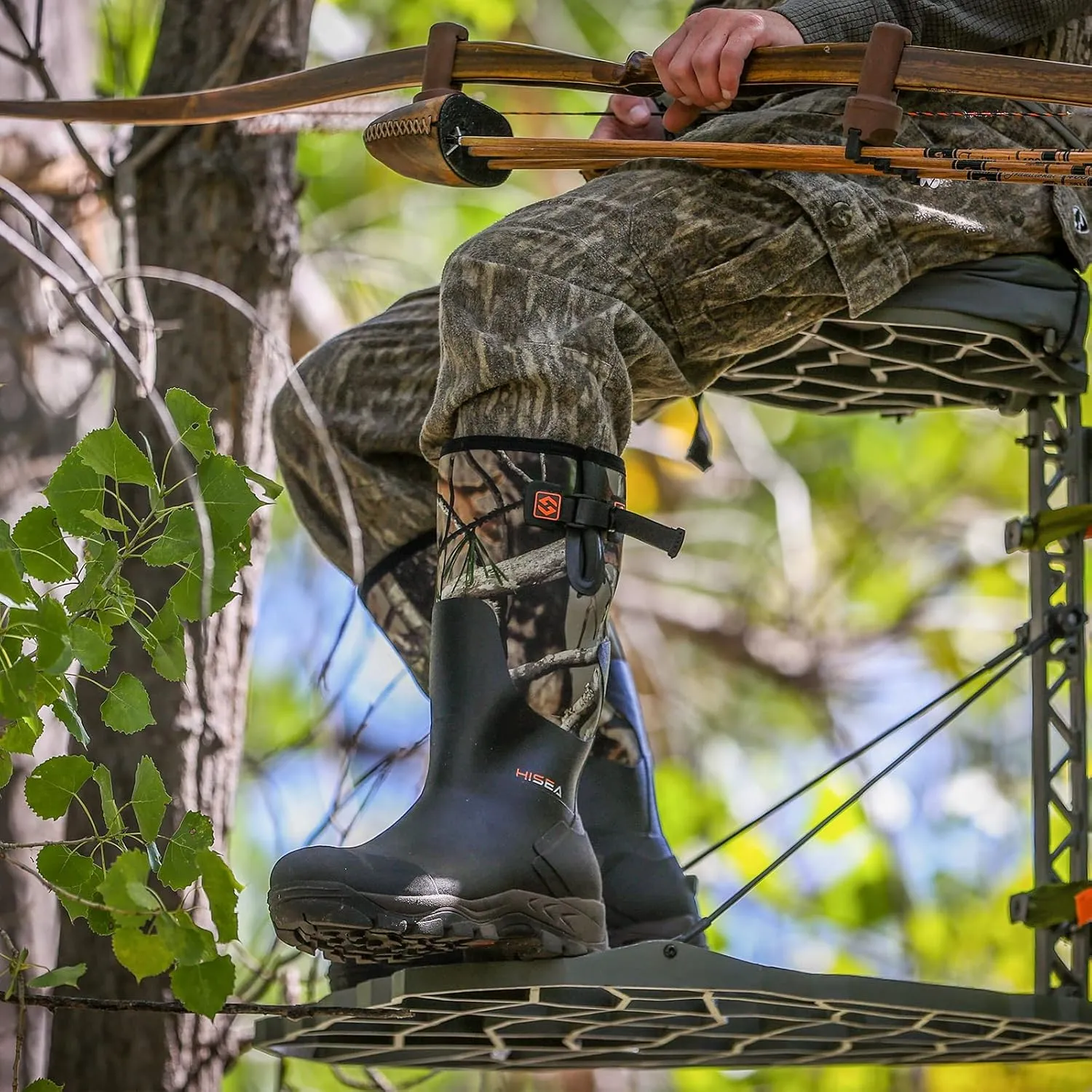 HISEA Rubber Hunting Boots for Men Waterproof Rain Boots for Mud Working Farming Fishing, Adjustable Calf