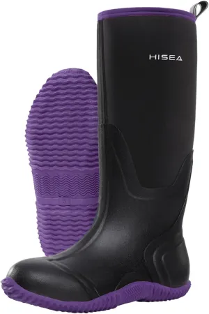 HISEA Women's Rain Boots, Knee High Rubber Boots Waterproof Insulated Neoprene Mud Boots, Anti-Slip Outdoor Work Boots for Hunting Gardening Farming Yard Working, Size 6-11