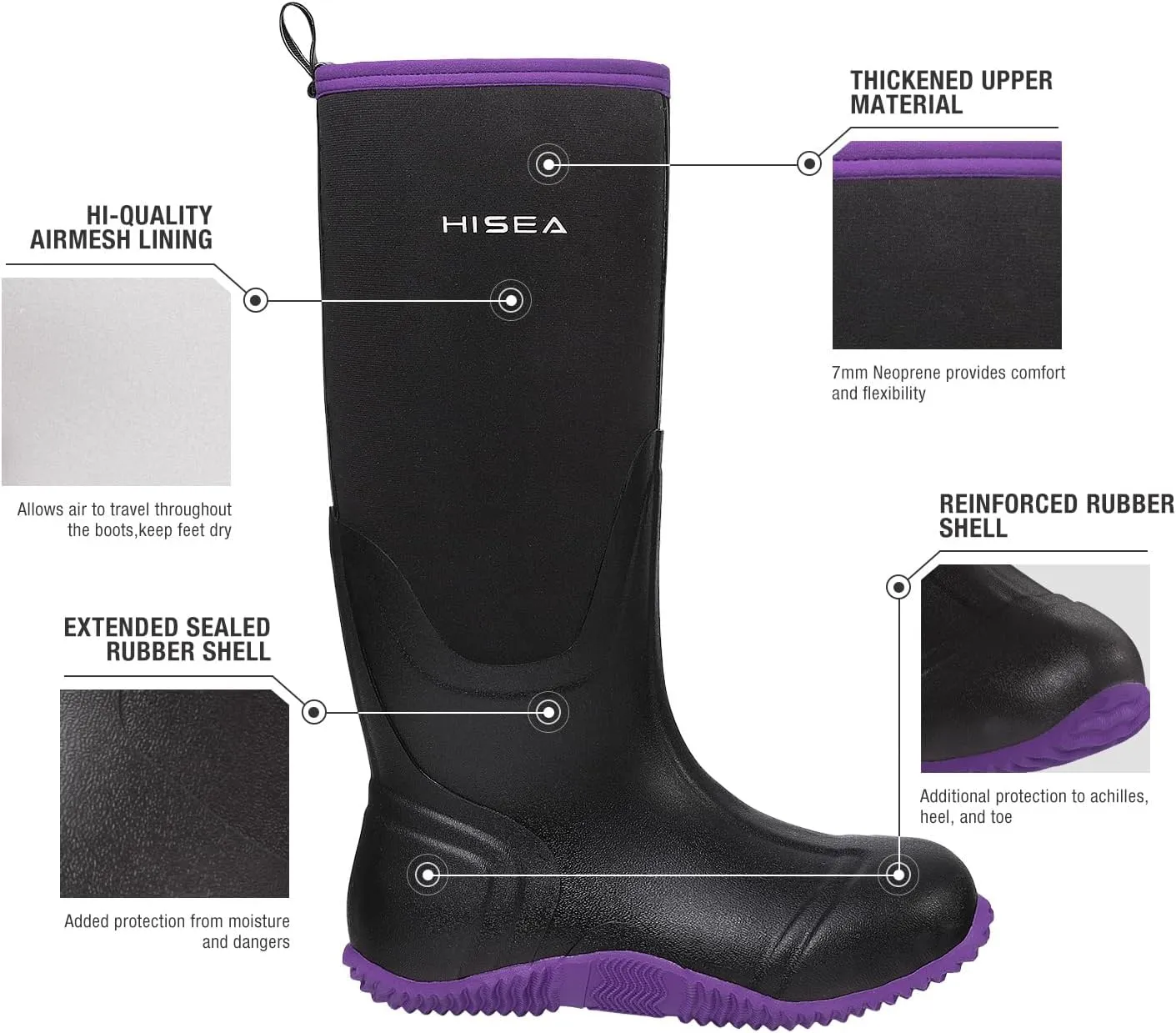 HISEA Women's Rain Boots, Knee High Rubber Boots Waterproof Insulated Neoprene Mud Boots, Anti-Slip Outdoor Work Boots for Hunting Gardening Farming Yard Working, Size 6-11