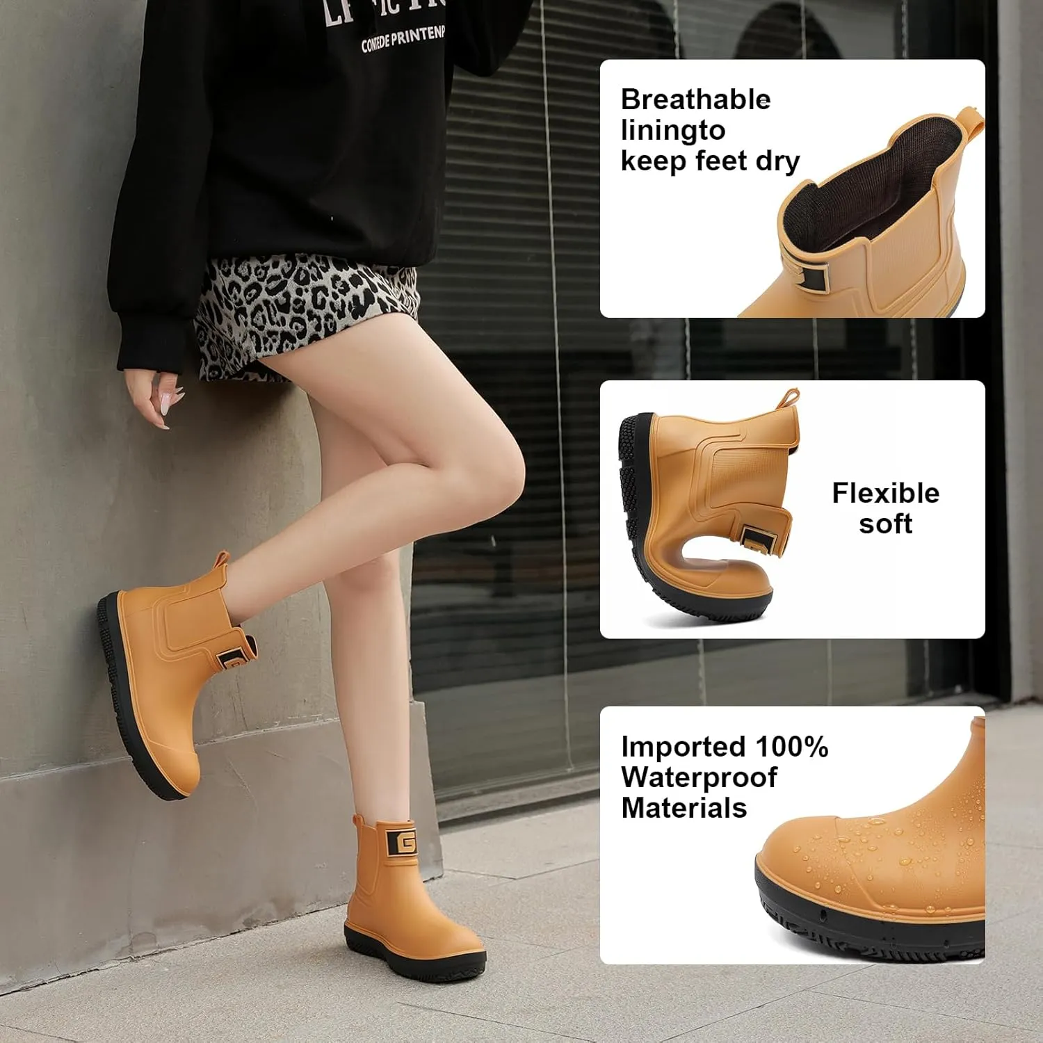 HSBDNZQ Deck Rain Boots Men Women, Short Waterproof Rubber Boots, Anti Slip Lightweight Water Shoes Unisex, Original Chelsea Garden Boots, Durable Fishing Boots Outdoor, Mud Work Booties