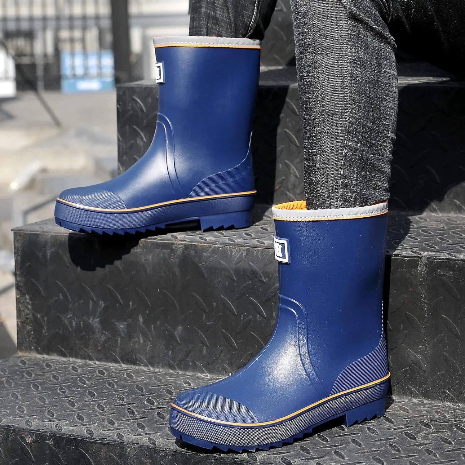 HSBDNZQ Rain Boots for Men, Waterproof Mens Rubber Boots with PVC Unique Design, Comfort Lightweight Work Mud Boots, Resistant Durable Slip Garden Boots for Farming Gardening Fishing