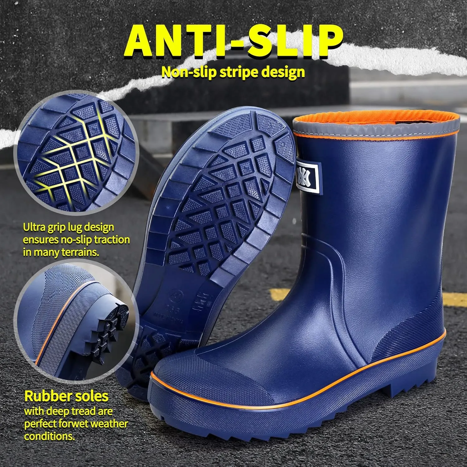 HSBDNZQ Rain Boots for Men, Waterproof Mens Rubber Boots with PVC Unique Design, Comfort Lightweight Work Mud Boots, Resistant Durable Slip Garden Boots for Farming Gardening Fishing