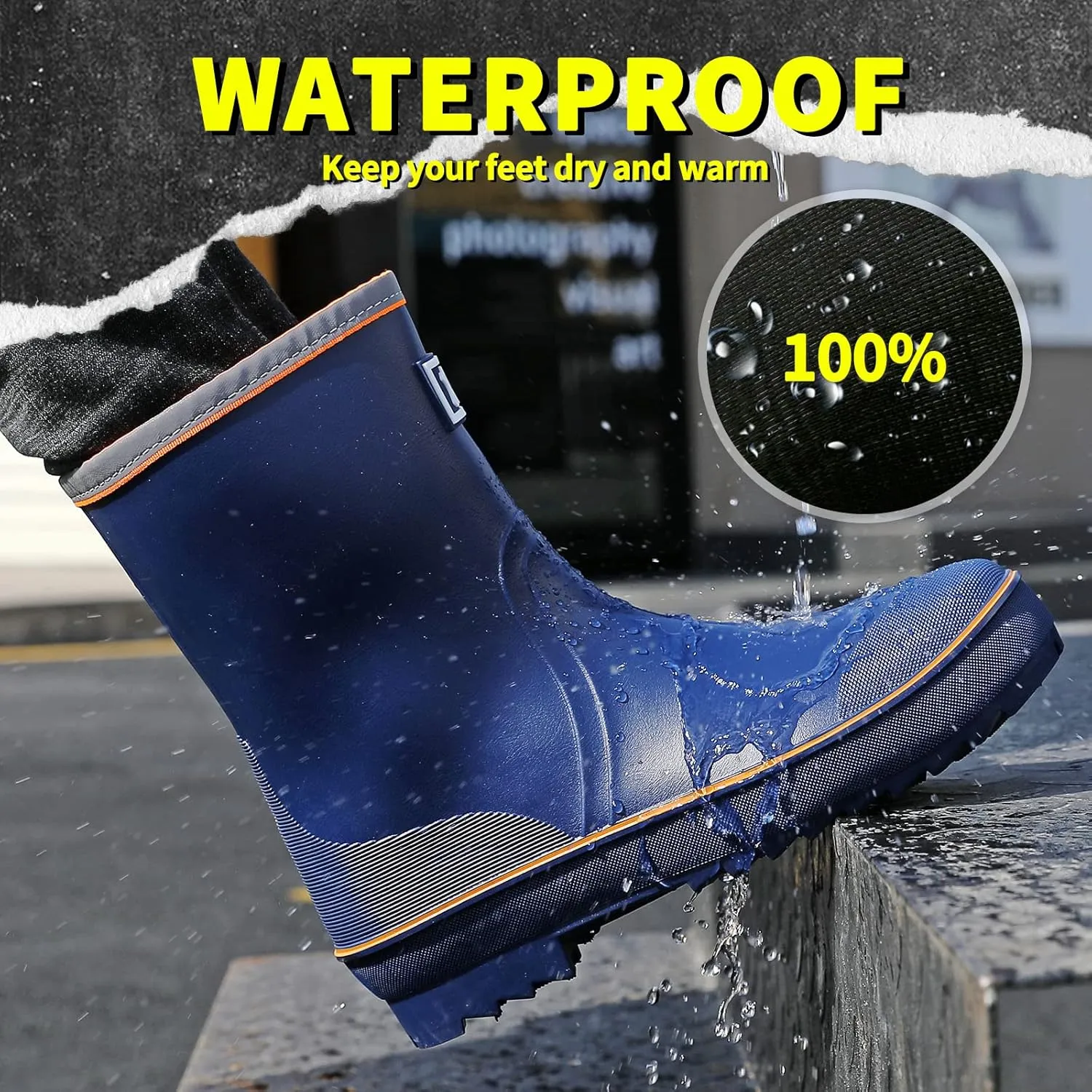 HSBDNZQ Rain Boots for Men, Waterproof Mens Rubber Boots with PVC Unique Design, Comfort Lightweight Work Mud Boots, Resistant Durable Slip Garden Boots for Farming Gardening Fishing