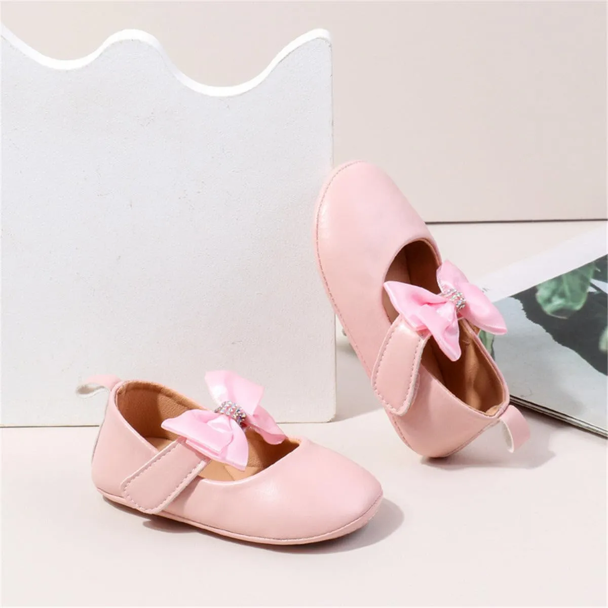 HsdsBebe Infant Baby Girls Mary Jane Flats Bow Non-Slip Soft Sole Princess Toddler First Walkers Sneaker Wedding Dress Shoes