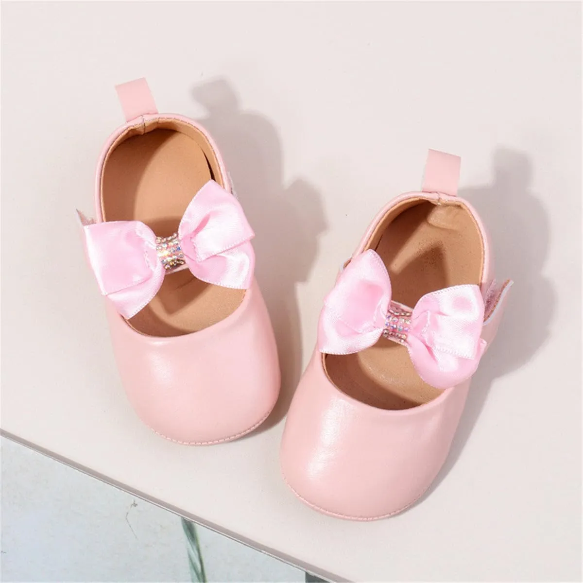 HsdsBebe Infant Baby Girls Mary Jane Flats Bow Non-Slip Soft Sole Princess Toddler First Walkers Sneaker Wedding Dress Shoes
