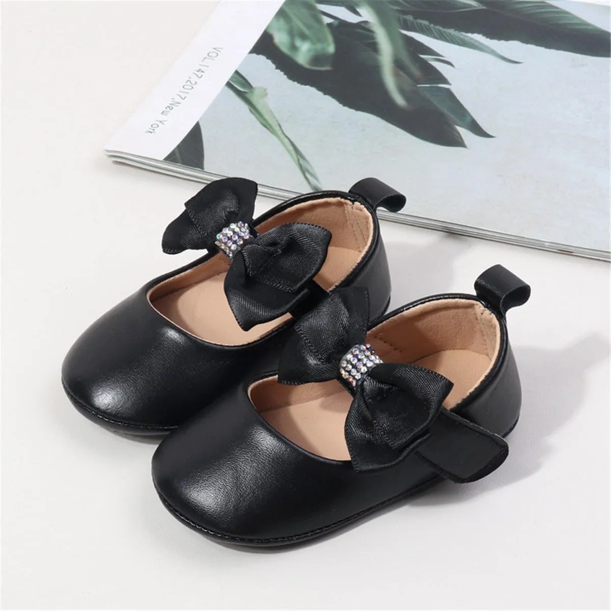 HsdsBebe Infant Baby Girls Mary Jane Flats Bow Non-Slip Soft Sole Princess Toddler First Walkers Sneaker Wedding Dress Shoes