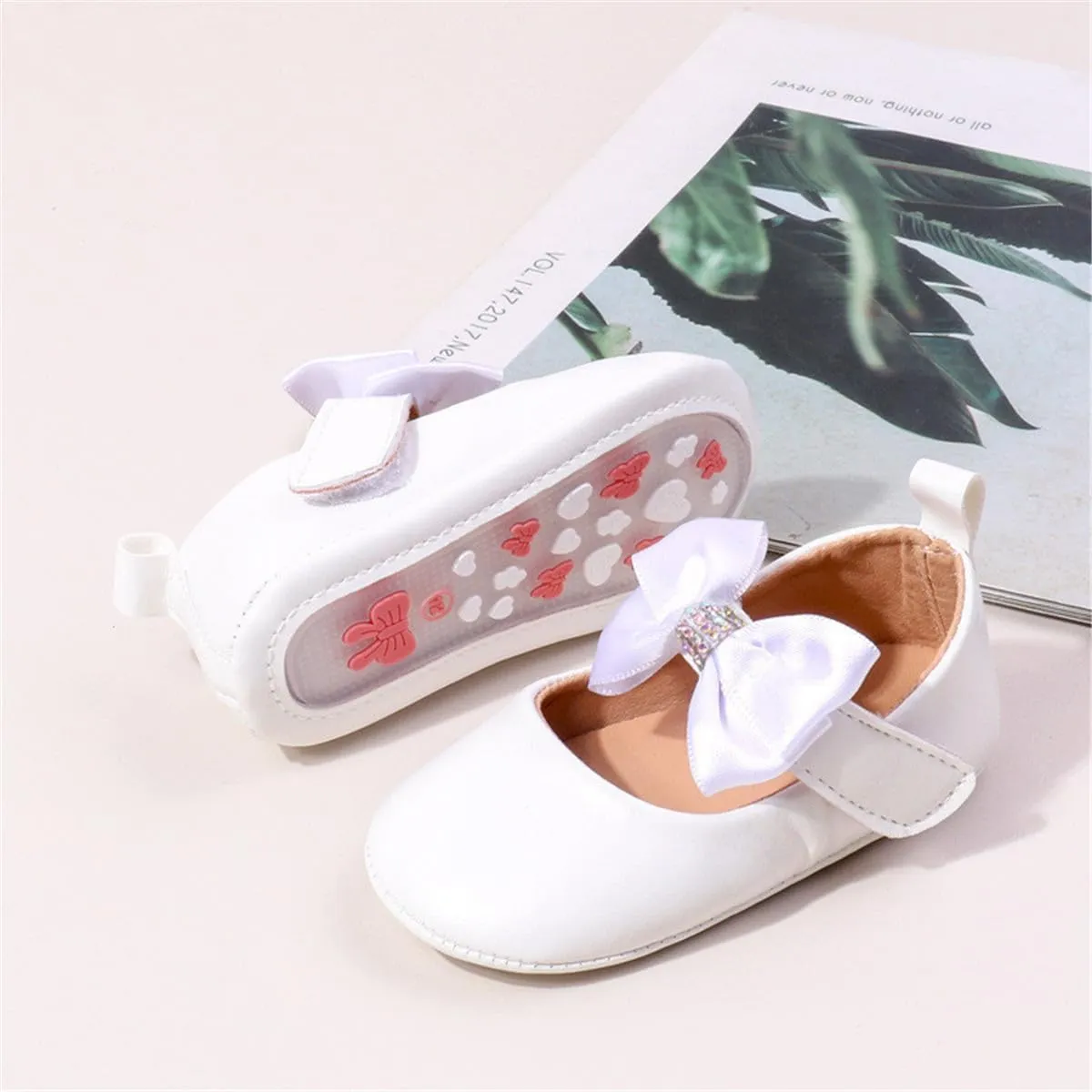 HsdsBebe Infant Baby Girls Mary Jane Flats Bow Non-Slip Soft Sole Princess Toddler First Walkers Sneaker Wedding Dress Shoes