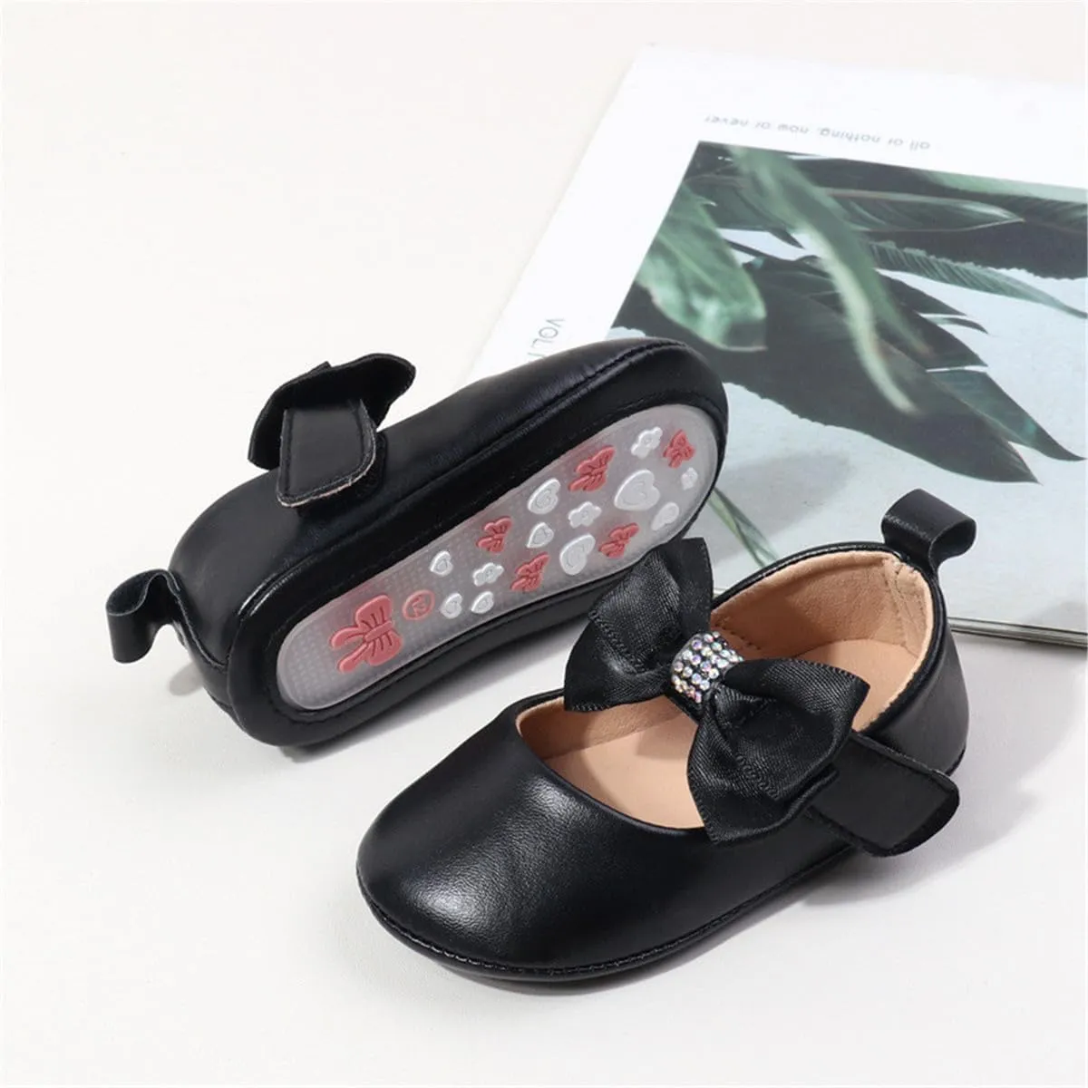 HsdsBebe Infant Baby Girls Mary Jane Flats Bow Non-Slip Soft Sole Princess Toddler First Walkers Sneaker Wedding Dress Shoes