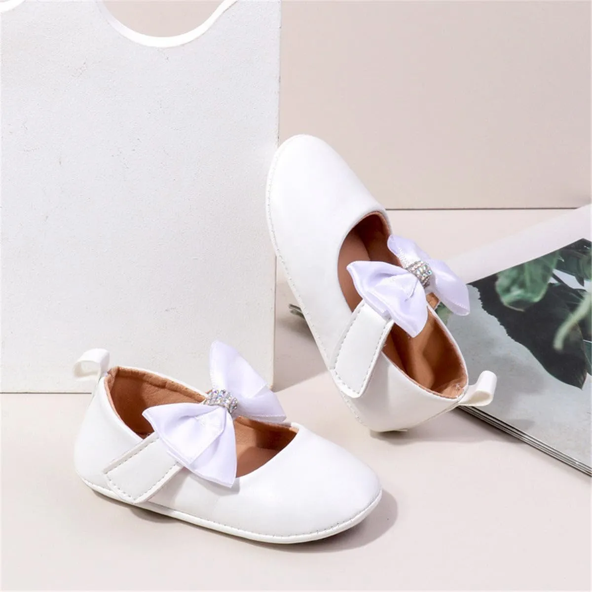 HsdsBebe Infant Baby Girls Mary Jane Flats Bow Non-Slip Soft Sole Princess Toddler First Walkers Sneaker Wedding Dress Shoes