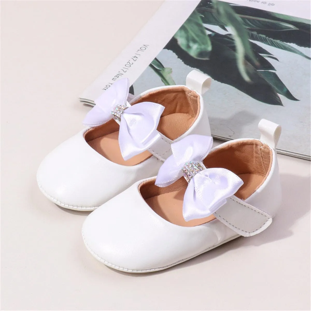 HsdsBebe Infant Baby Girls Mary Jane Flats Bow Non-Slip Soft Sole Princess Toddler First Walkers Sneaker Wedding Dress Shoes